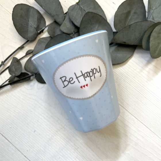Gobelet en mélamine "Be Happy" bleu