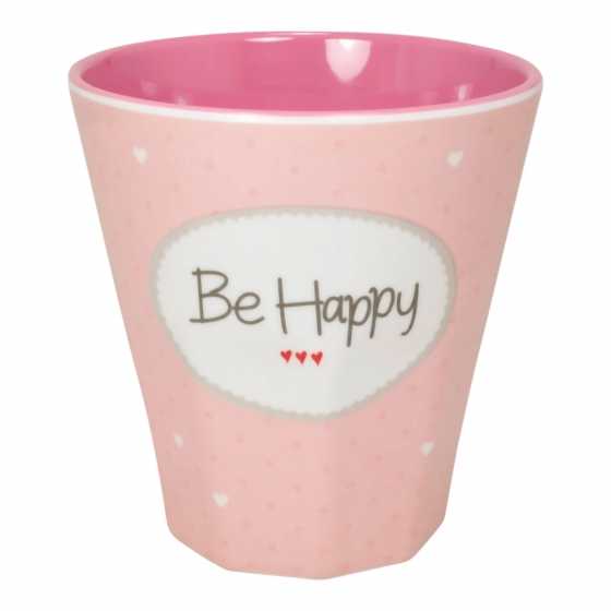 Melaminbecher "Be Happy" rosa